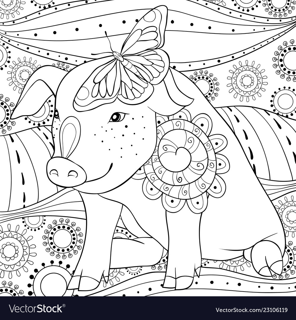 Printable Adult Coloring Page Pig