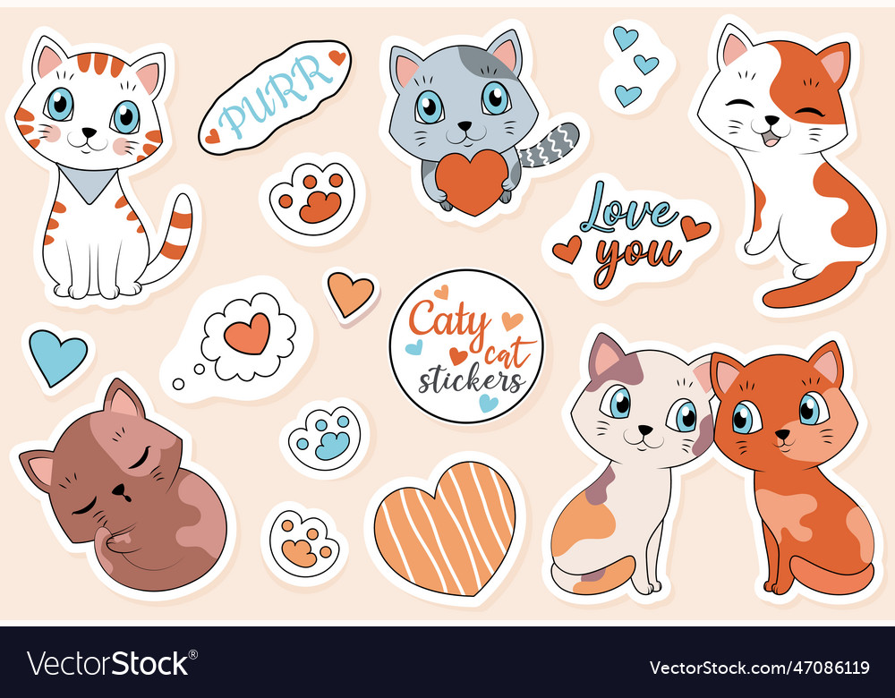 Cat stickers set vector image Cat stickers set