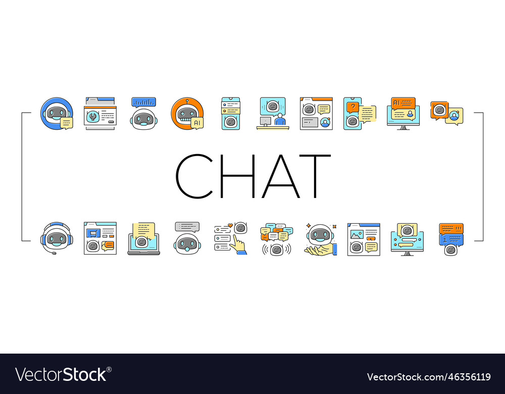 Chat bot robot service online icons set