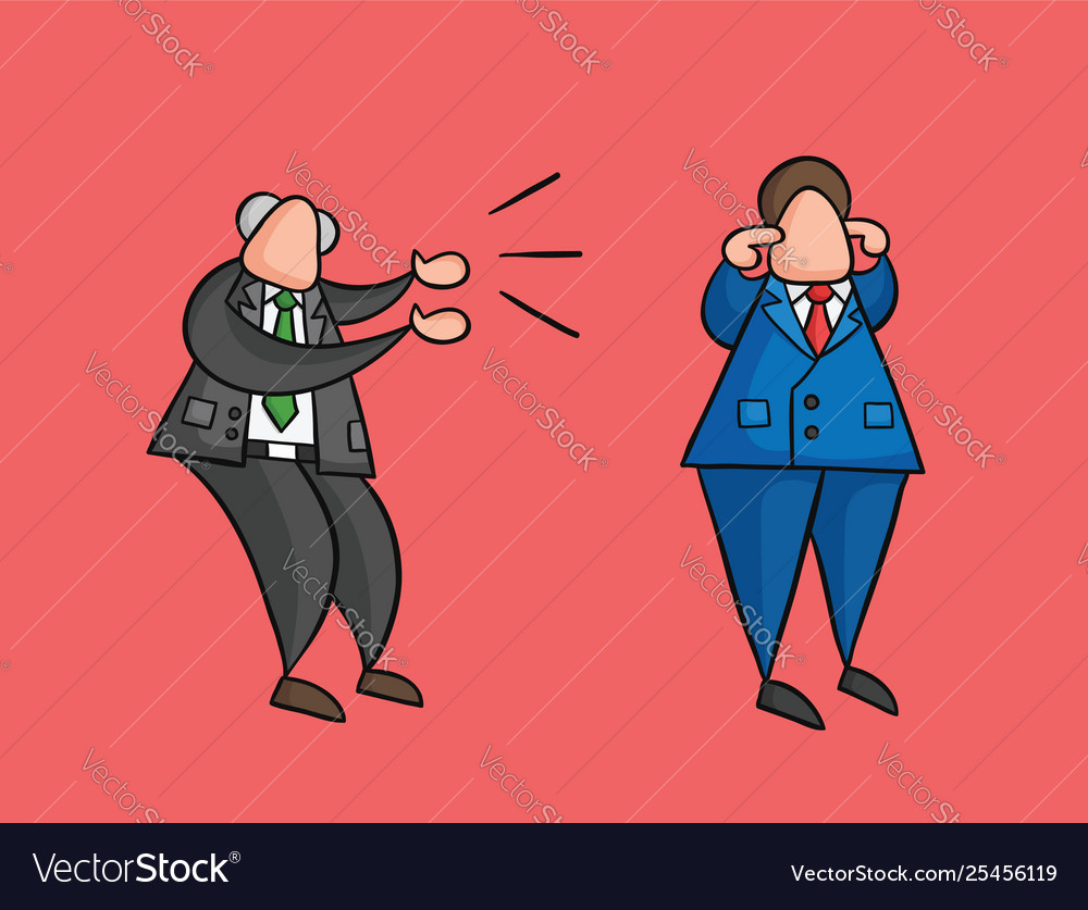 Hand-drawn angry boss yelling at businessman Vector Image