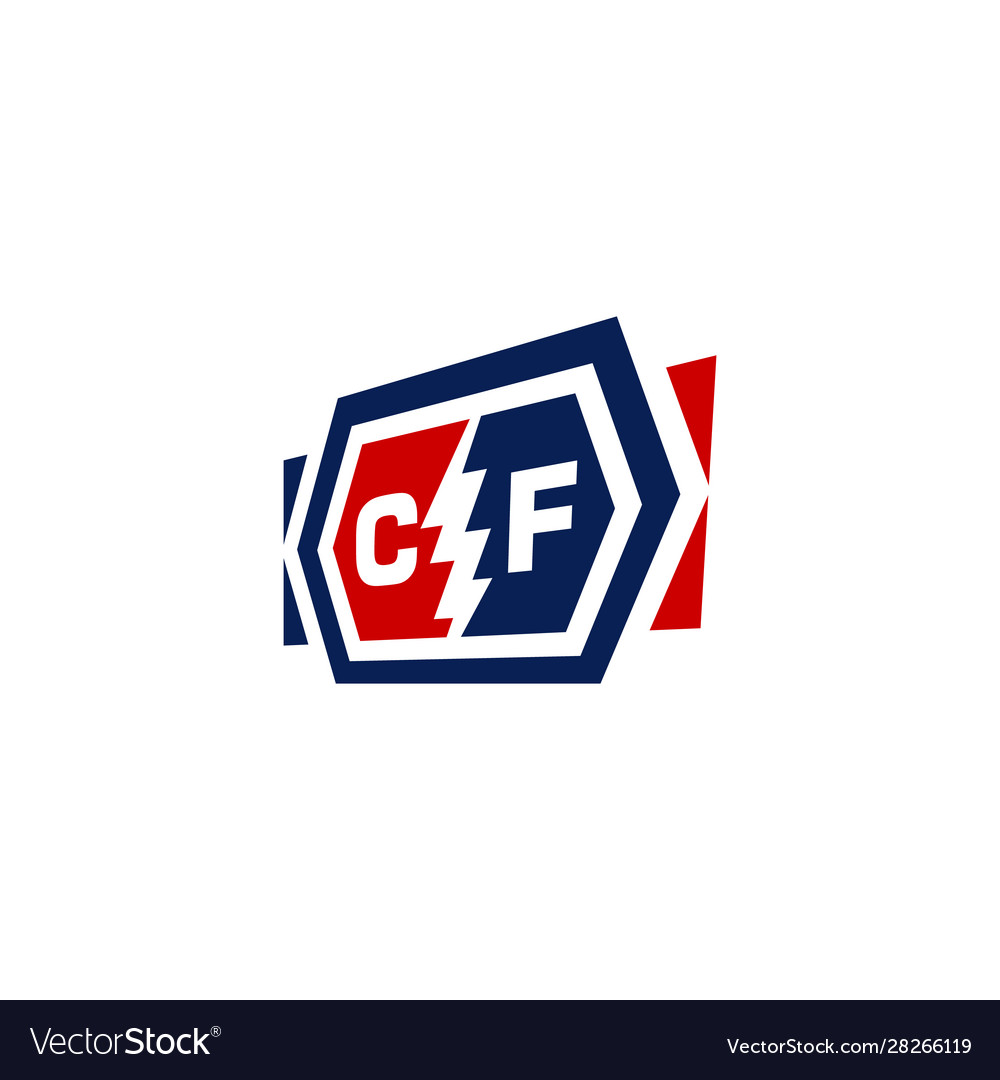 Initial letter c f with lightning bolt hexagon