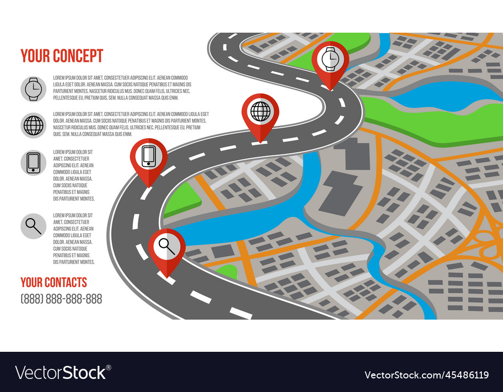 Road Map City Street Signs 3d Path Highway Plan Vector Image