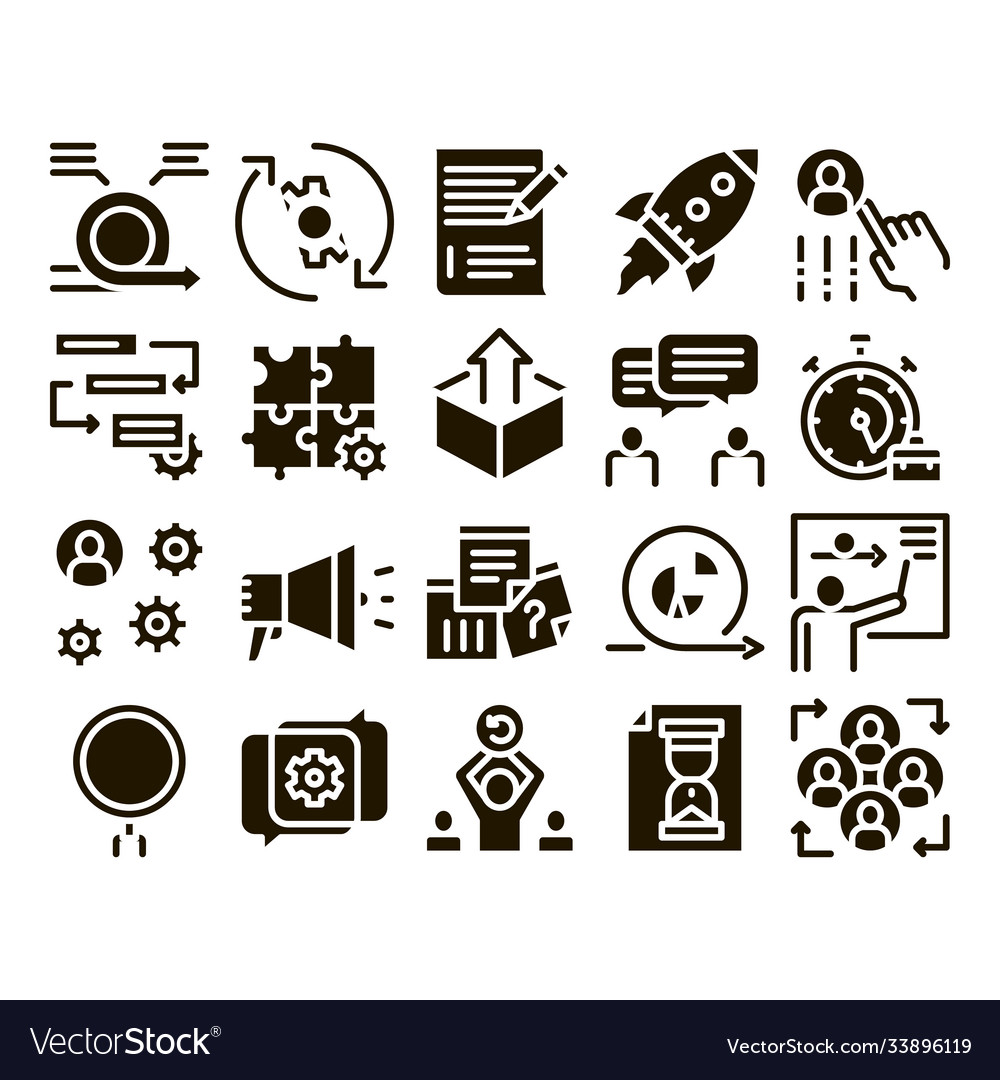 Scrum agile collection elements icons set vector image Scrum agile collection elements icons set