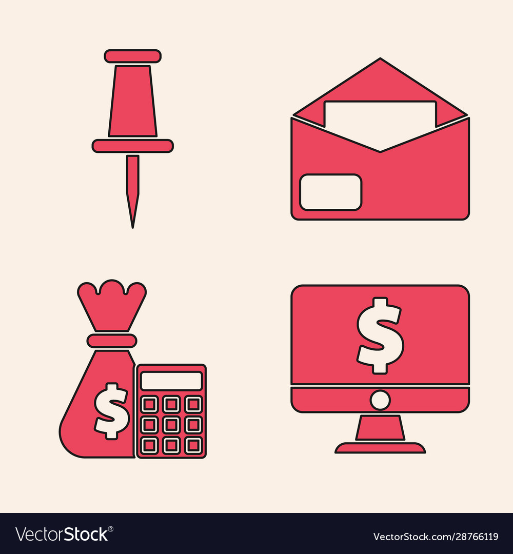 Set computer monitor with dollar symbol push pin vector image Set computer monitor with dollar symbol push pin