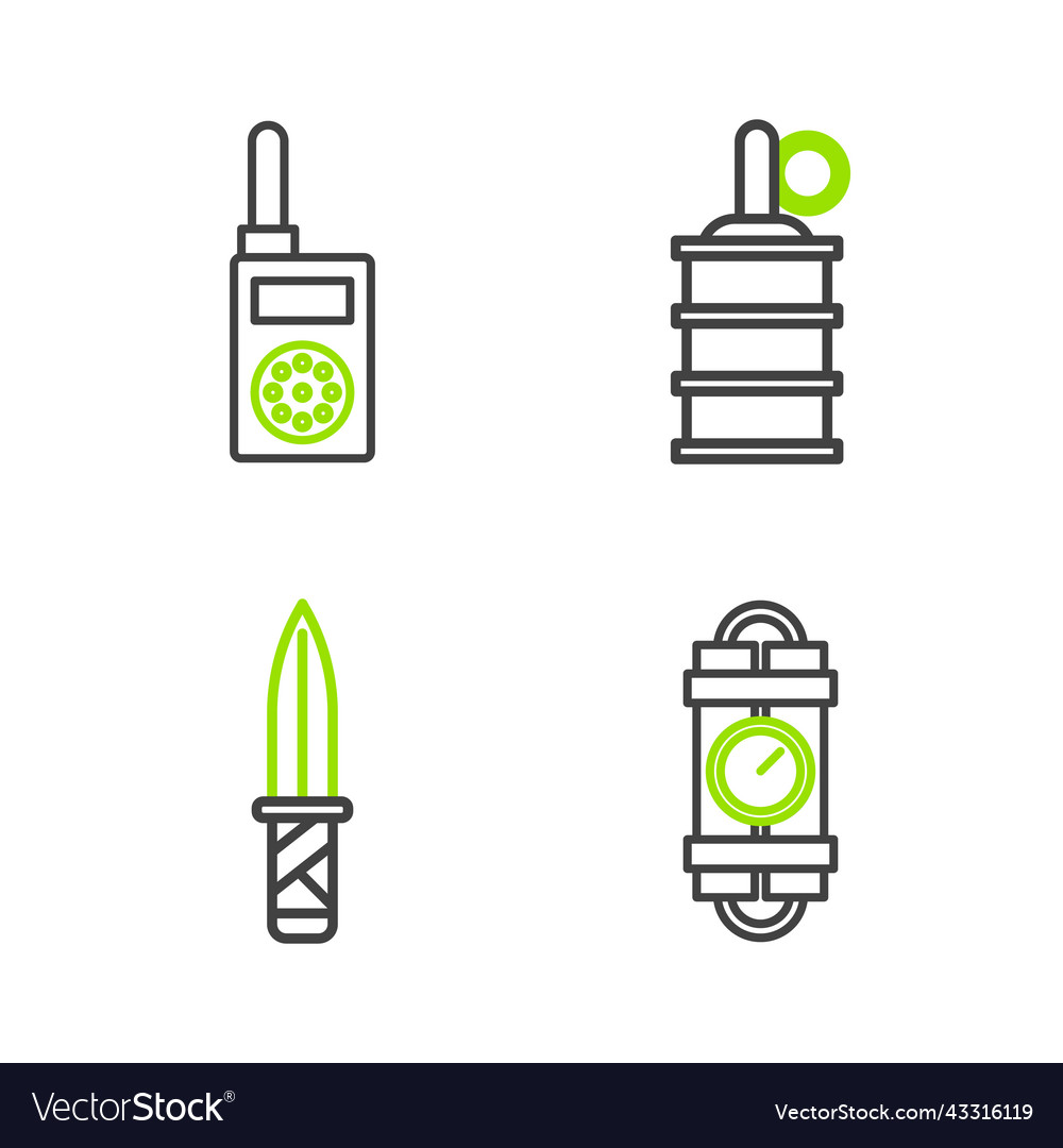 Set line detonate dynamite bomb stick and timer vector image Set line detonate dynamite bomb stick and timer