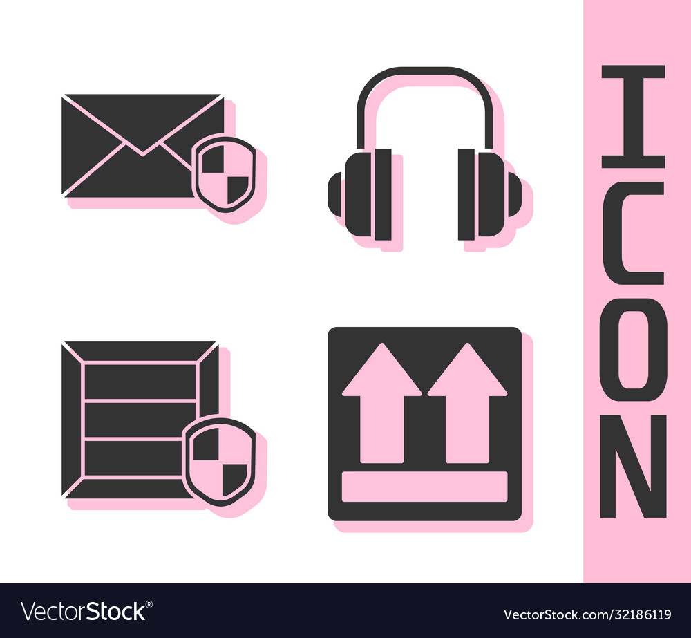 Set this side up envelope with shield delivery Vector Image Set this side up envelope with shield delivery