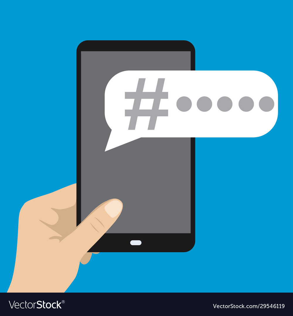 Smart phone in hand and hashtag speech bubble