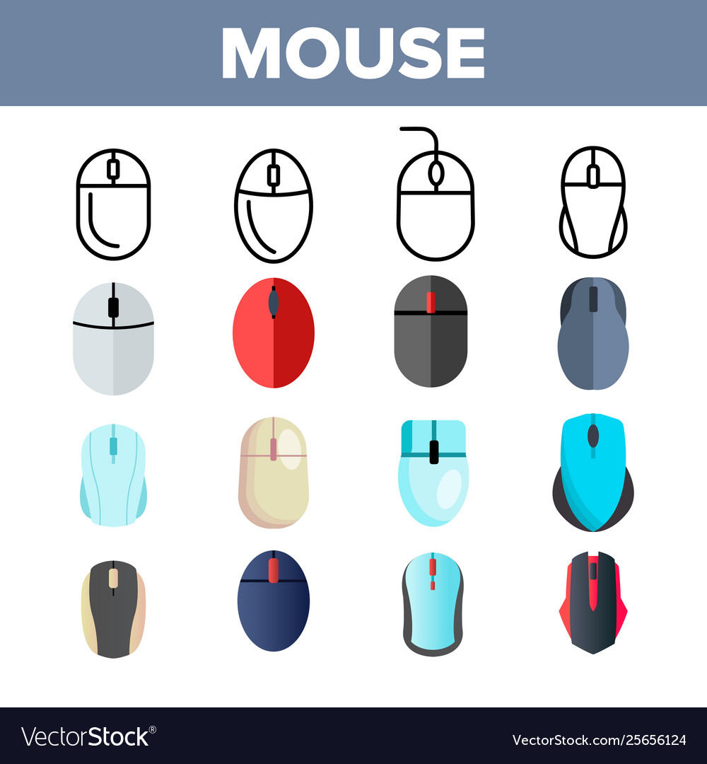 Computer mouse thin line icons set vector image Computer mouse thin line icons set