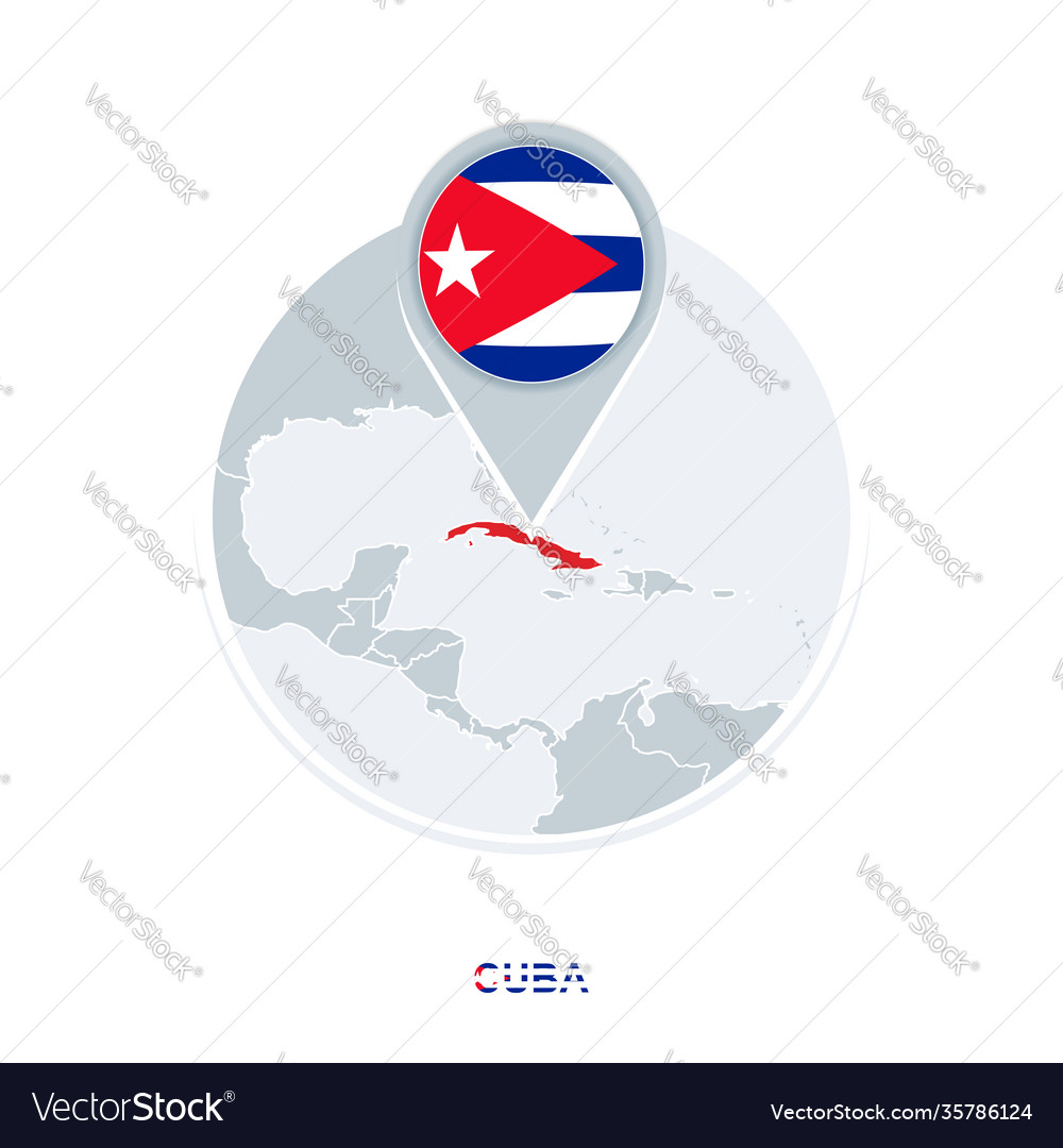 Cuba map and flag icon with highlighted