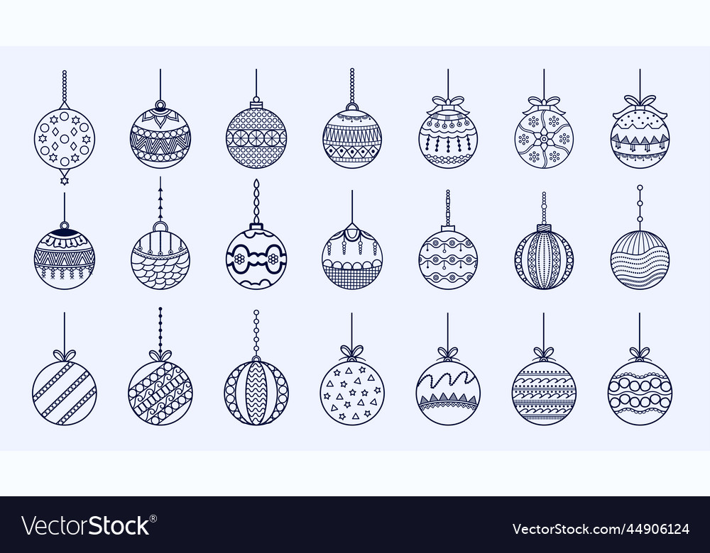 Line style christmas bauble elements design in set