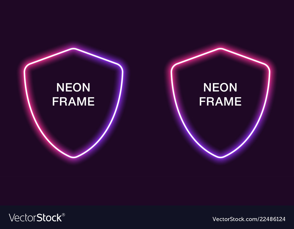 Neon frame in shield shape template vector image Neon frame in shield shape template