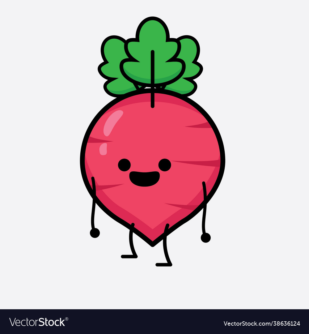 Red radish character with cute face and simple