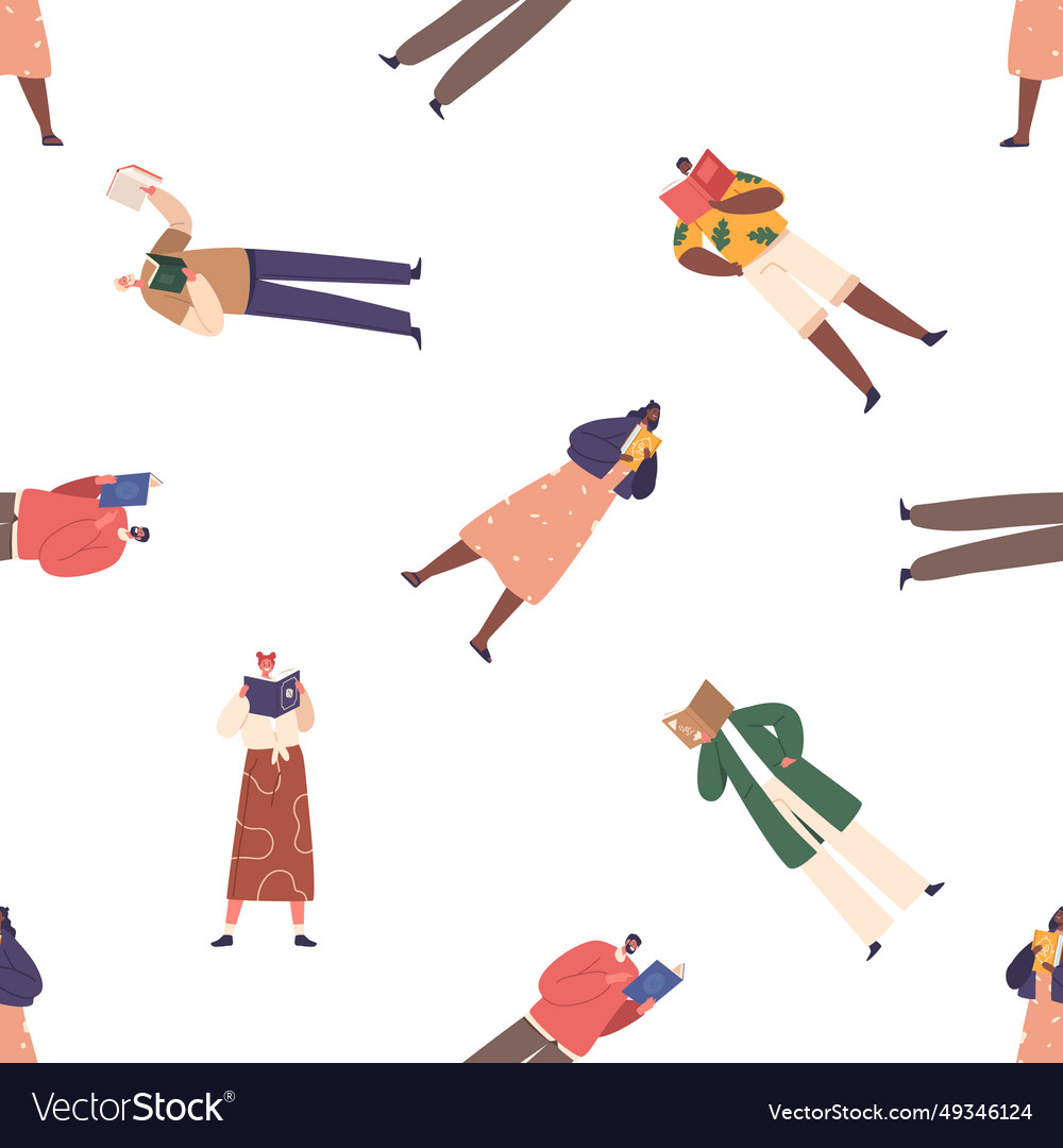 Seamless pattern featuring characters engrossed