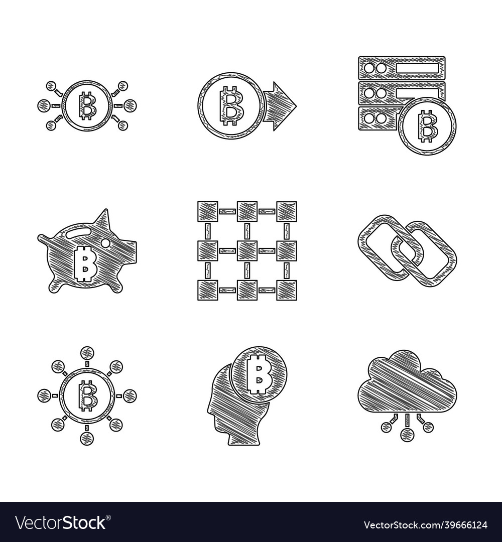 Set blockchain technology bitcoin think vector image Set blockchain technology bitcoin think