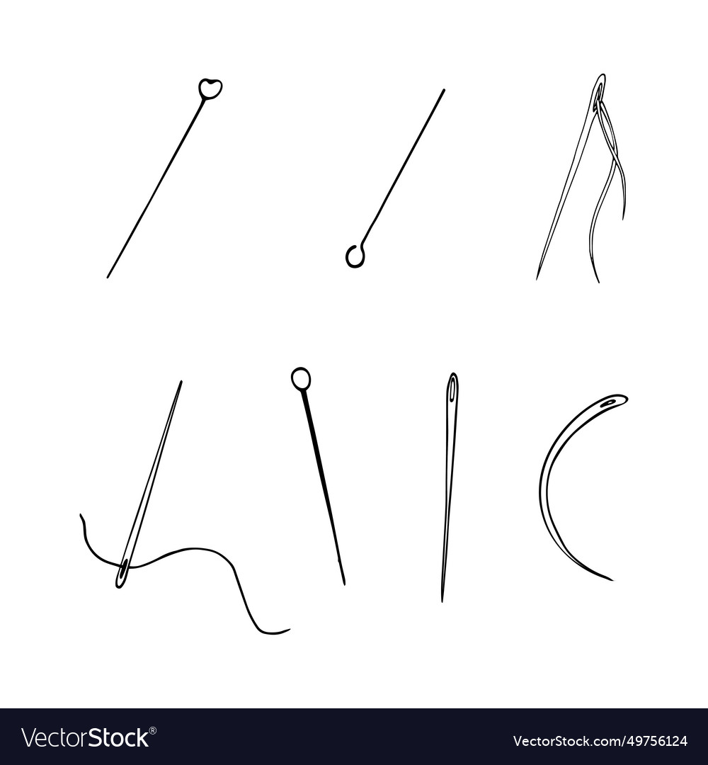 Set of needles with thread and pins needle icon Vector Image