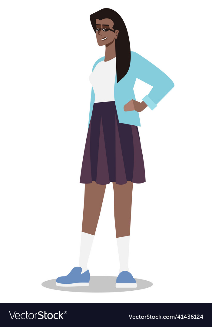 Wearing stylish school uniform semi flat rgb color