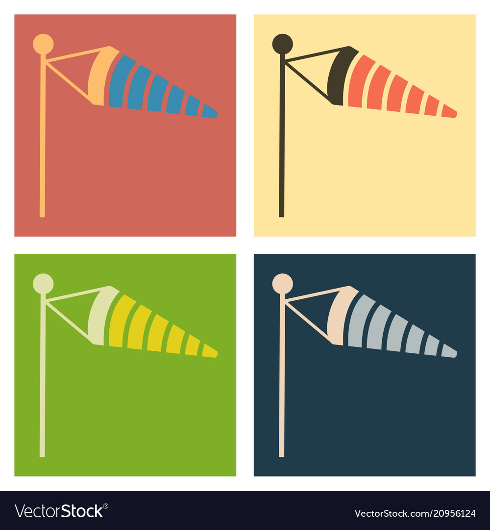 Wind speed flag line icon on color background