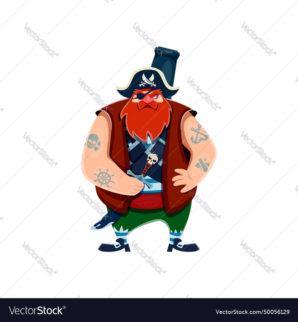 Cartoon Pirate Captain Character Sword And Cannon Vector Image