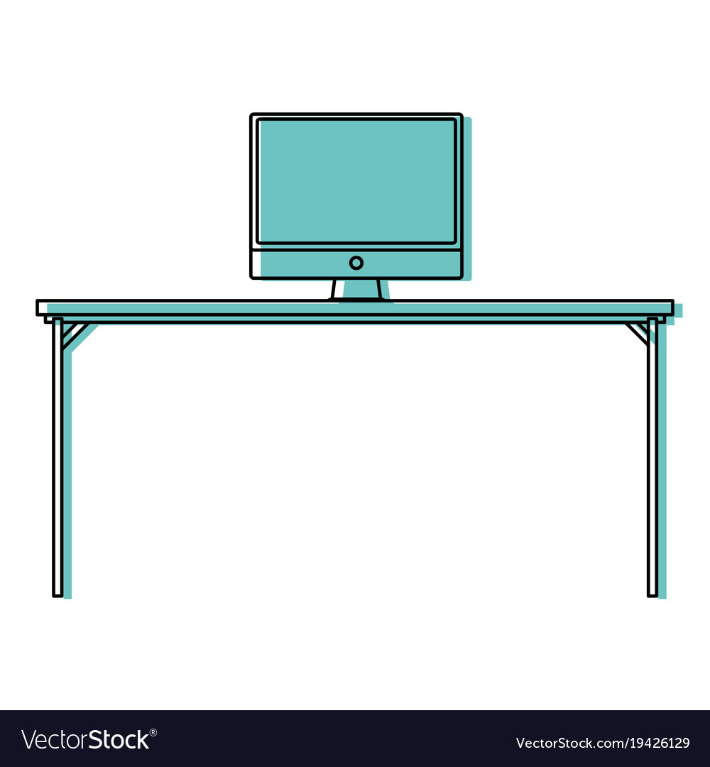 Color wood desk object with computer technology
