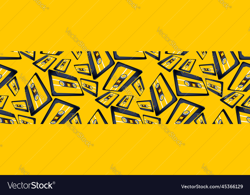 Compact cassette seamless pattern with floating vector image Compact cassette seamless pattern with floating