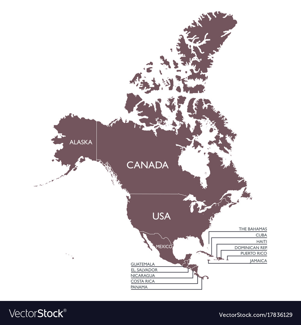 North America Map With Names Detailed map of north america continent with name Vector Image