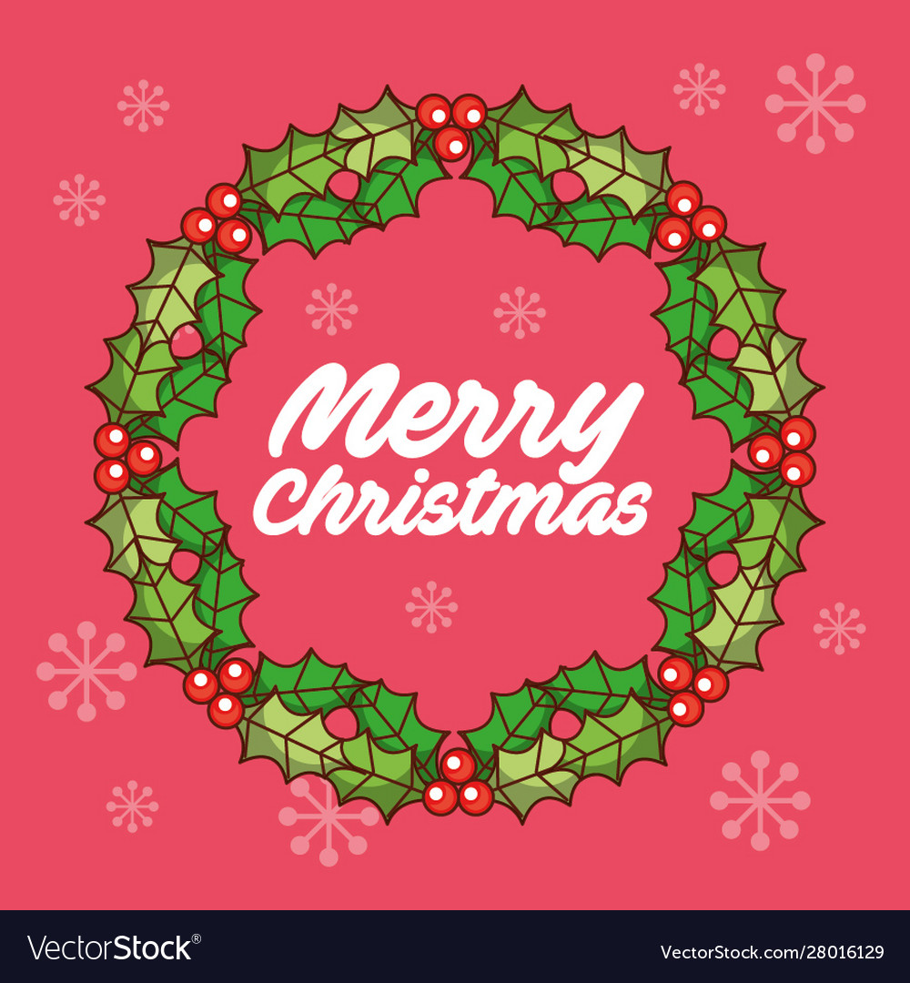 Happy merry christmas card with wreath crown Vector Image