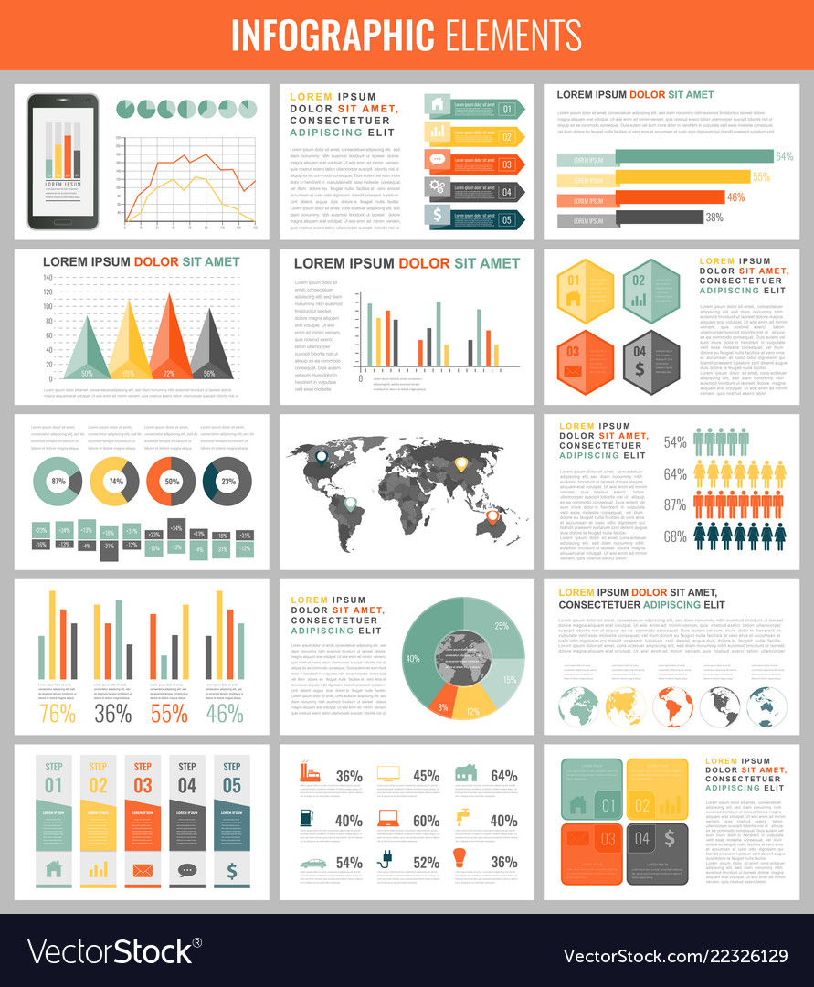 Infographic elements with world map and charts vector image Infographic elements with world map and charts