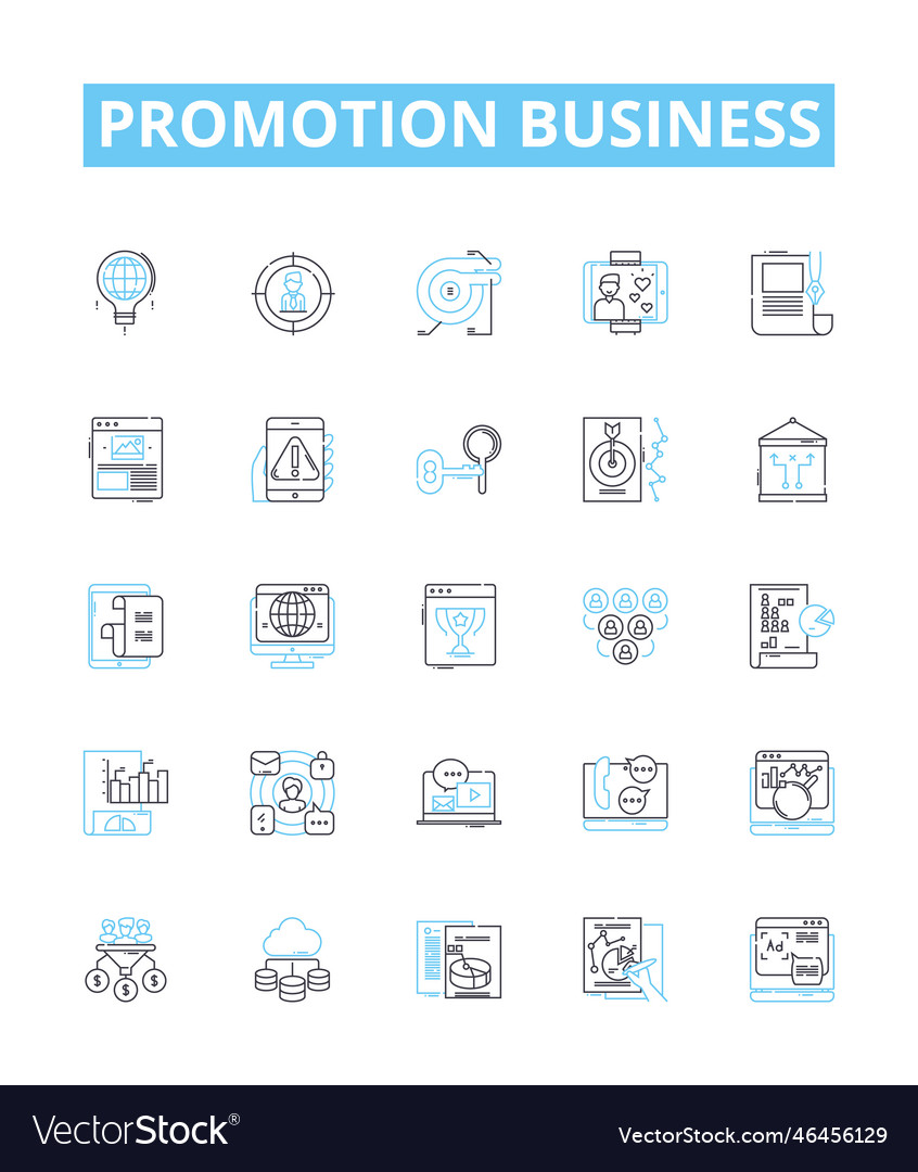 Promotion business line icons set Royalty Free Vector Image