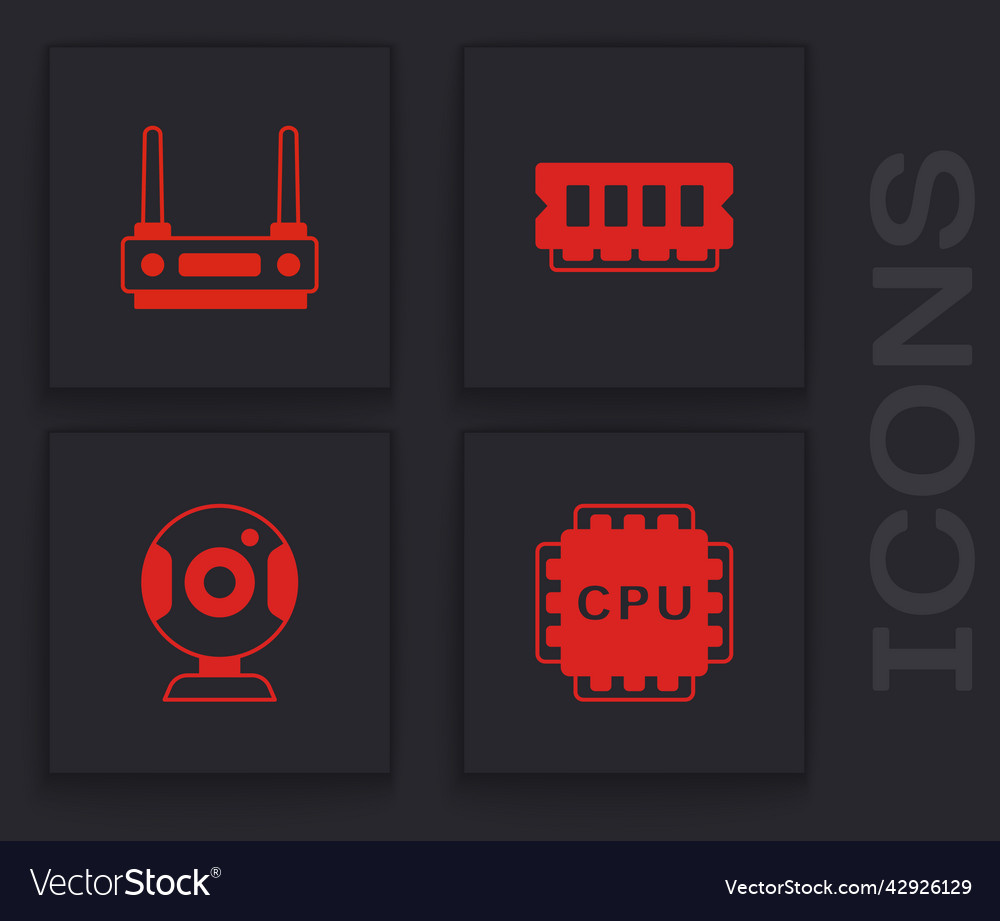 Set processor with cpu router and wi-fi signal vector image Set processor with cpu router and wi-fi signal