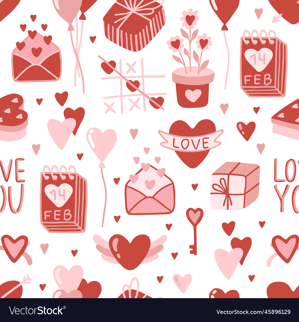 Valentines day seamless pattern with hand