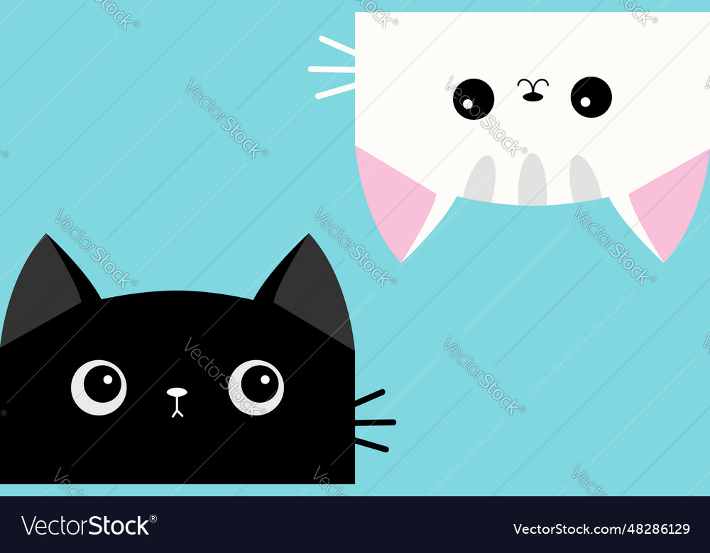 White Black Cat Smiling Sad Head Face Icon Set Vector Image 8537