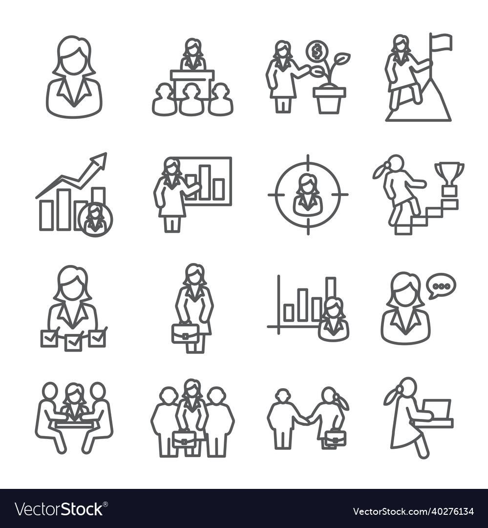 Business woman line icons set on white background