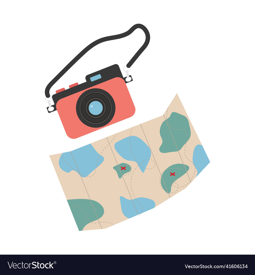 Camera and map on white background for use Vector Image Camera and map on white background for use