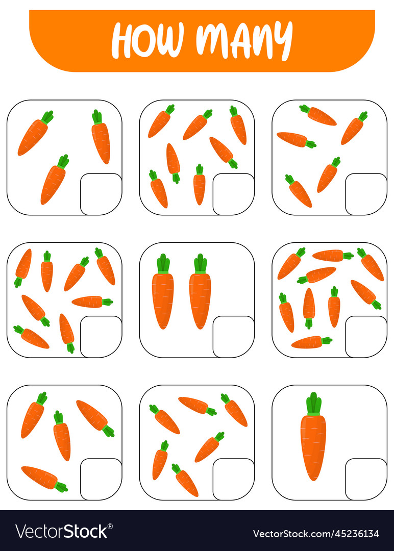 Count how many carrots write down the answer vector image Count how many carrots write down the answer