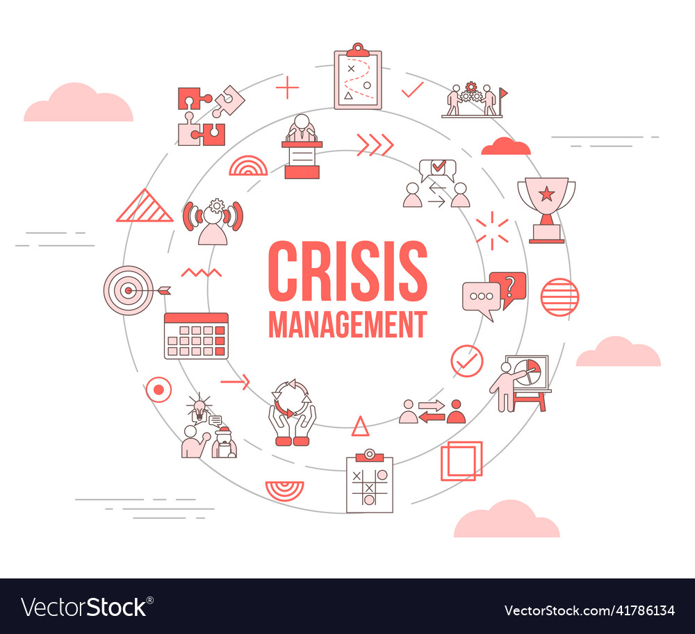 Crisis Management Concept With Icon Set Template Vector Image