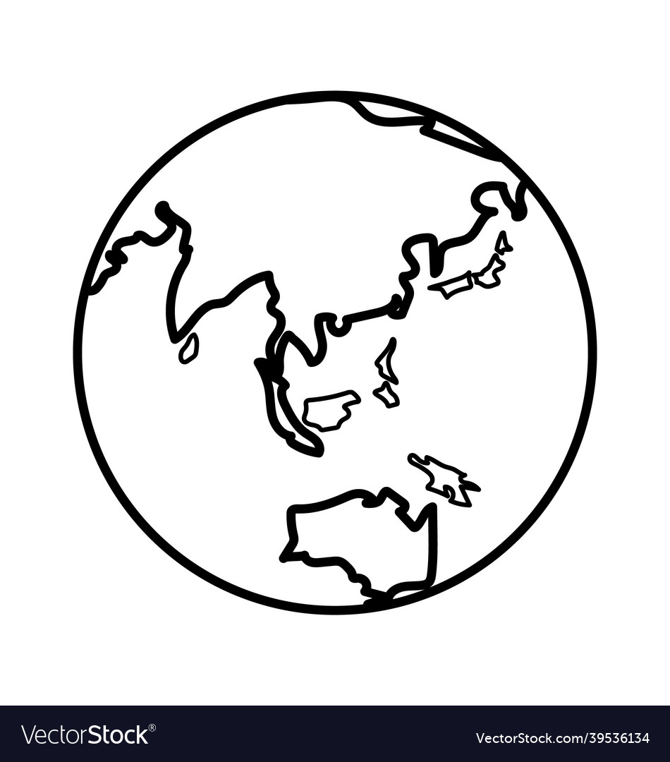 Earth globe - facing south east asia - line art Vector Image