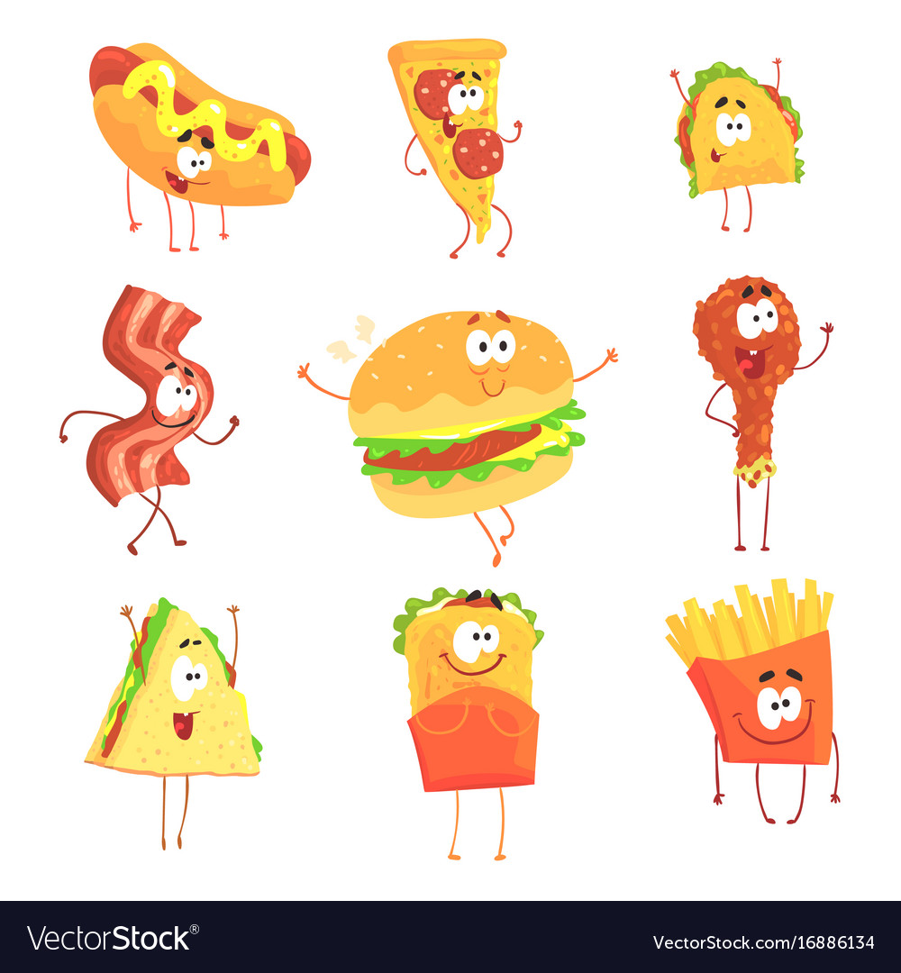 Funny fast food set for label design cartoon Vector Image