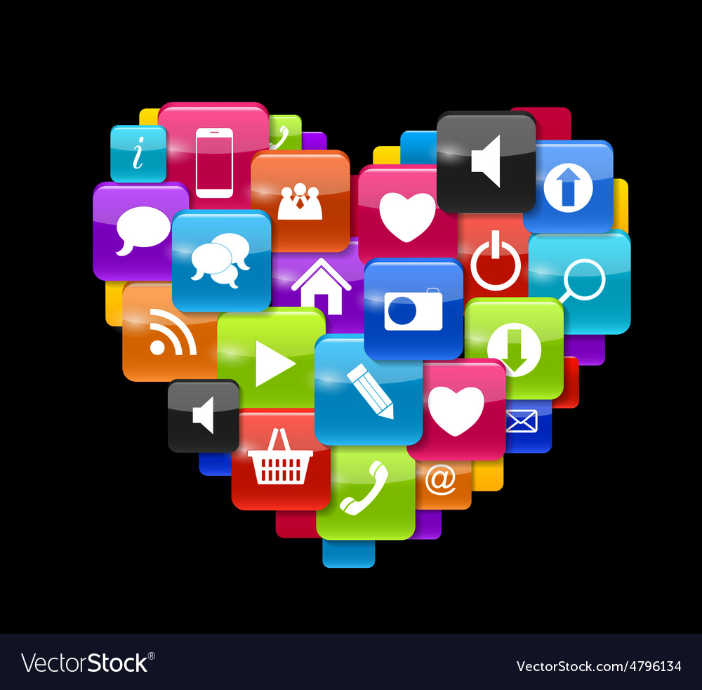 Glass button icon set in heart form