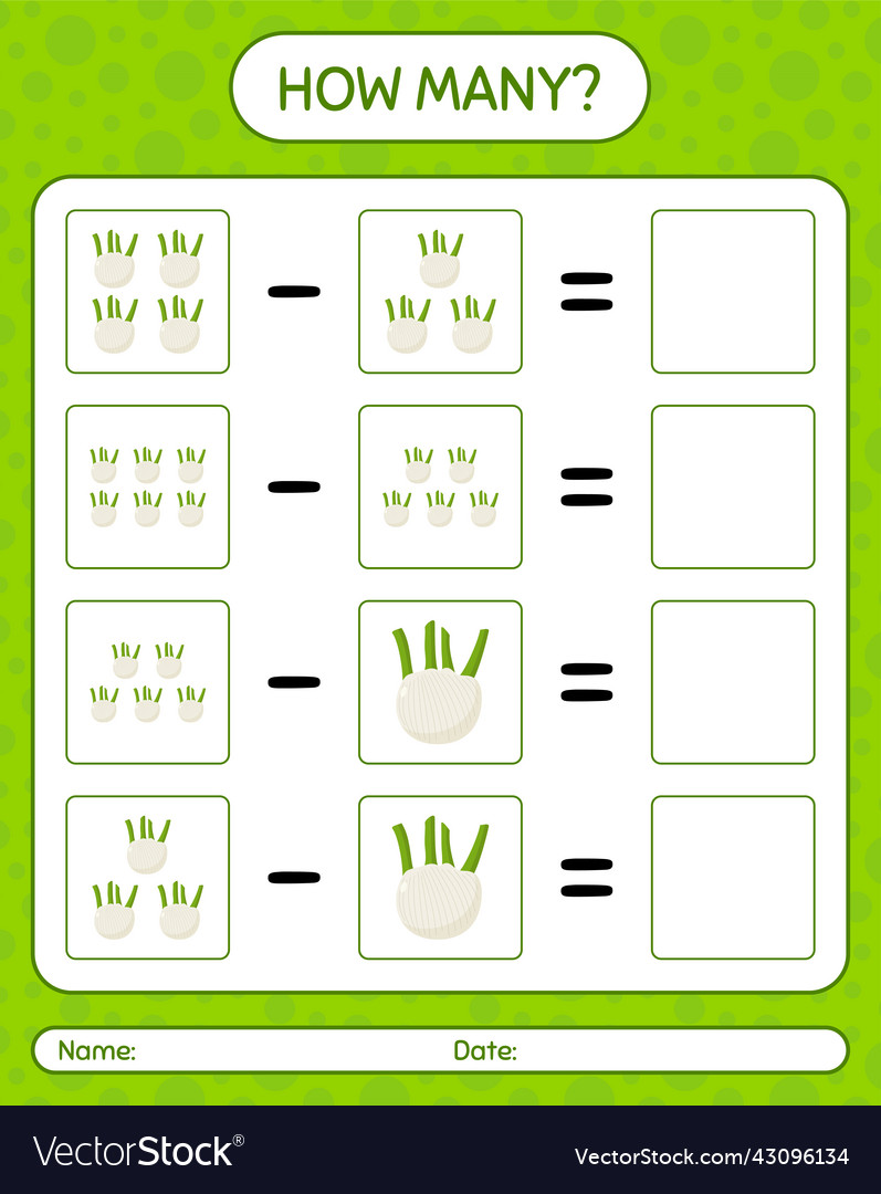 How many counting game with fennel worksheet vector image How many counting game with fennel worksheet