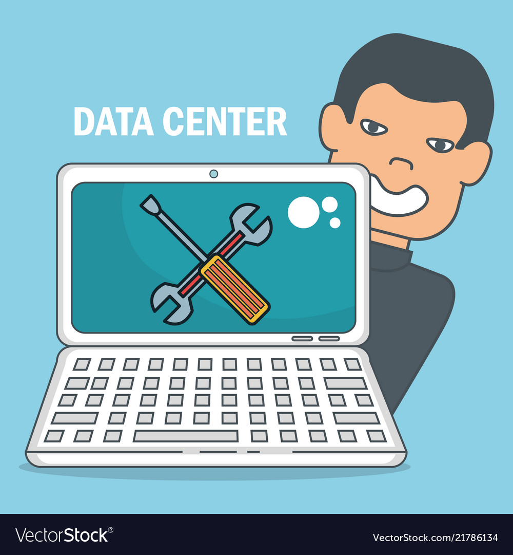 Laptop computer with data center icons vector image Laptop computer with data center icons