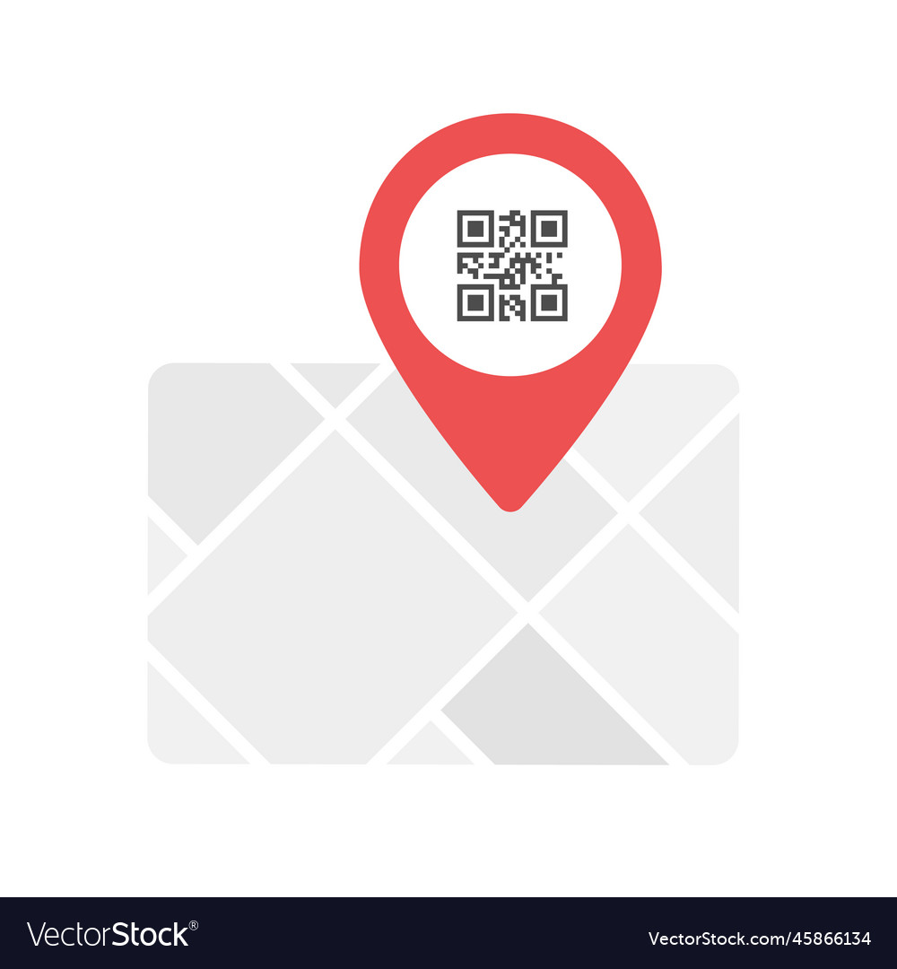 Map icon with red pin showing qr code for easy Vector Image