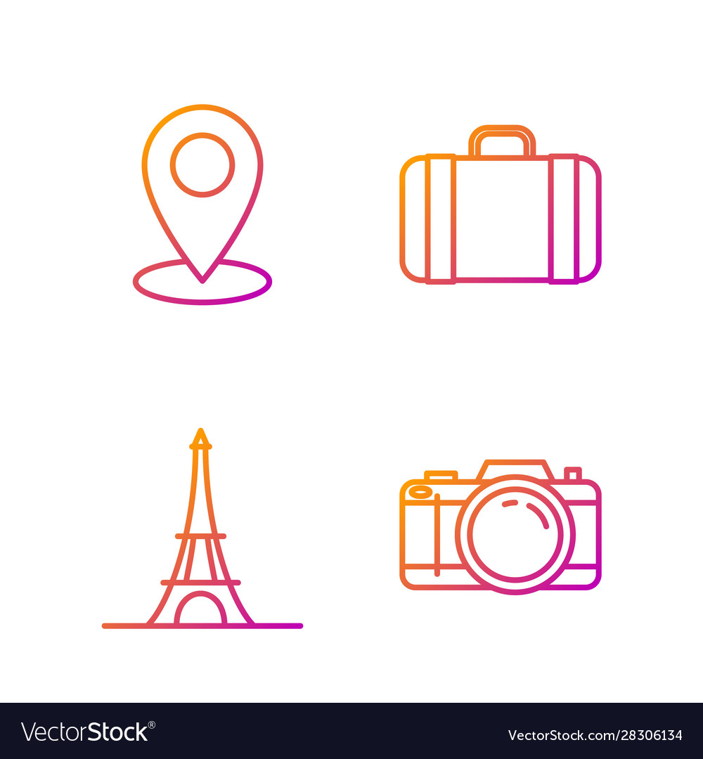 Set line photo camera eiffel tower map pin vector image Set line photo camera eiffel tower map pin