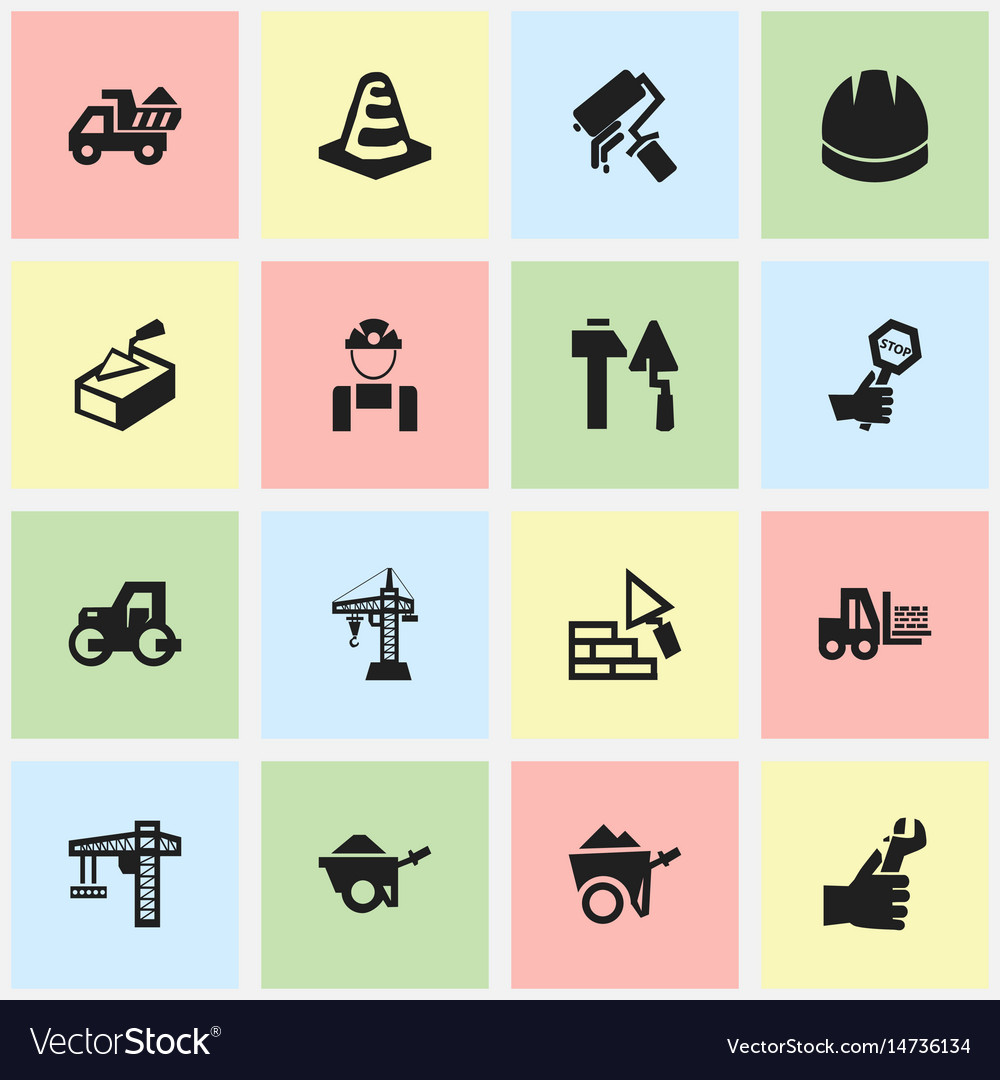 Set of 16 editable building icons includes
