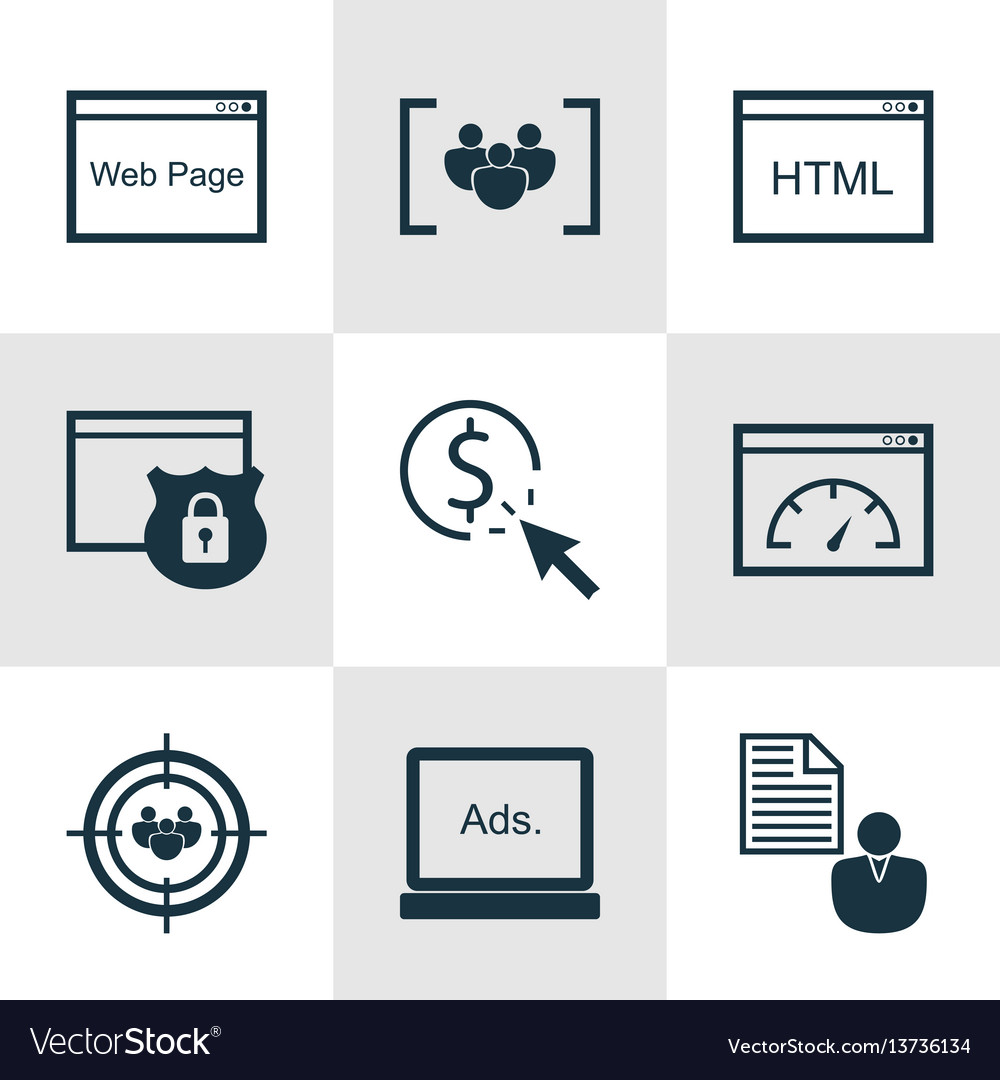 Set of 9 advertising icons includes coding