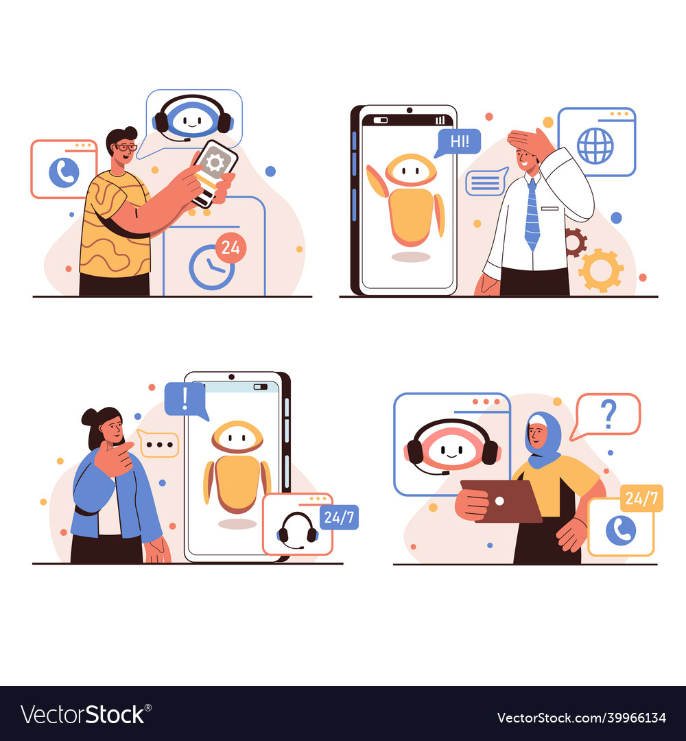 Virtual Assistant Konzept isolierte Szenen Set Vector Image Virtual Assistant Konzept isolierte Szenen Set