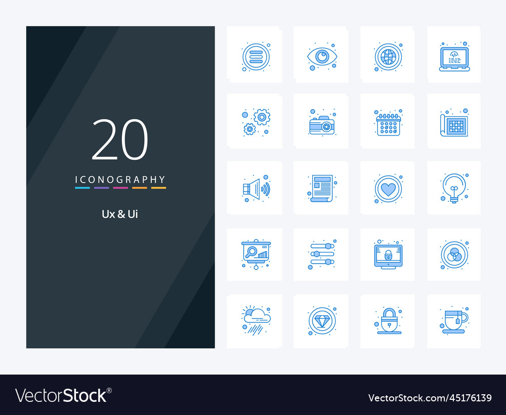 20 ux and ui blue color icon for presentation