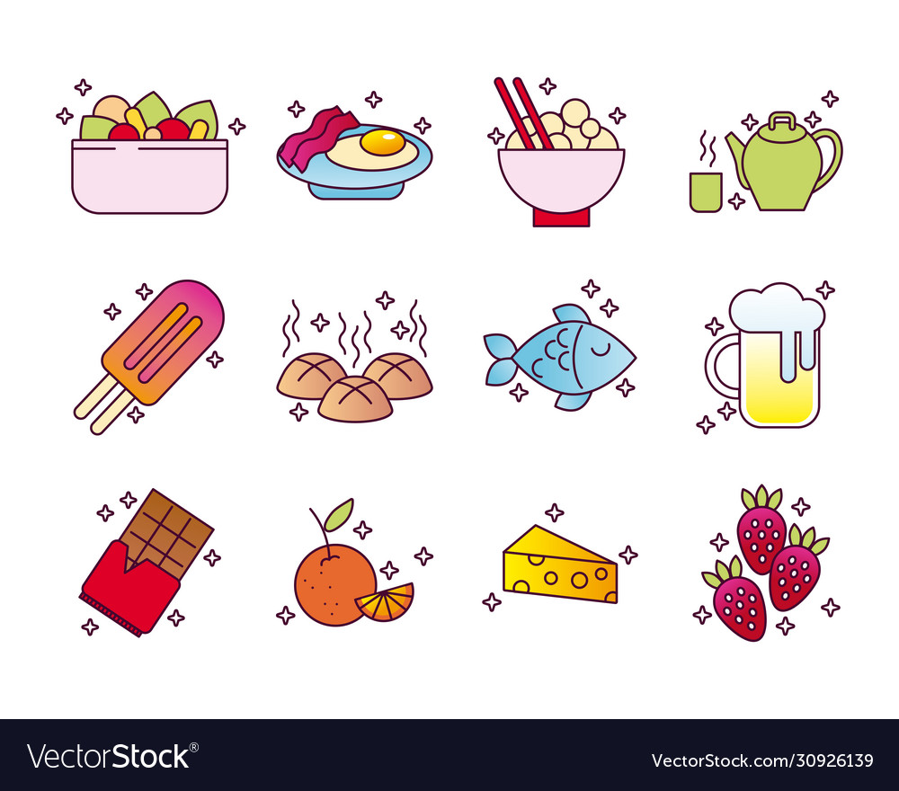 Bundle nutritive food set icons Royalty Free Vector Image