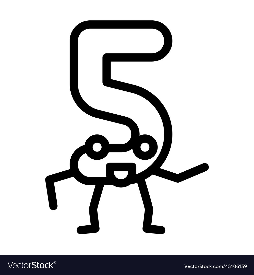 Five number character line icon vector image Five number character line icon