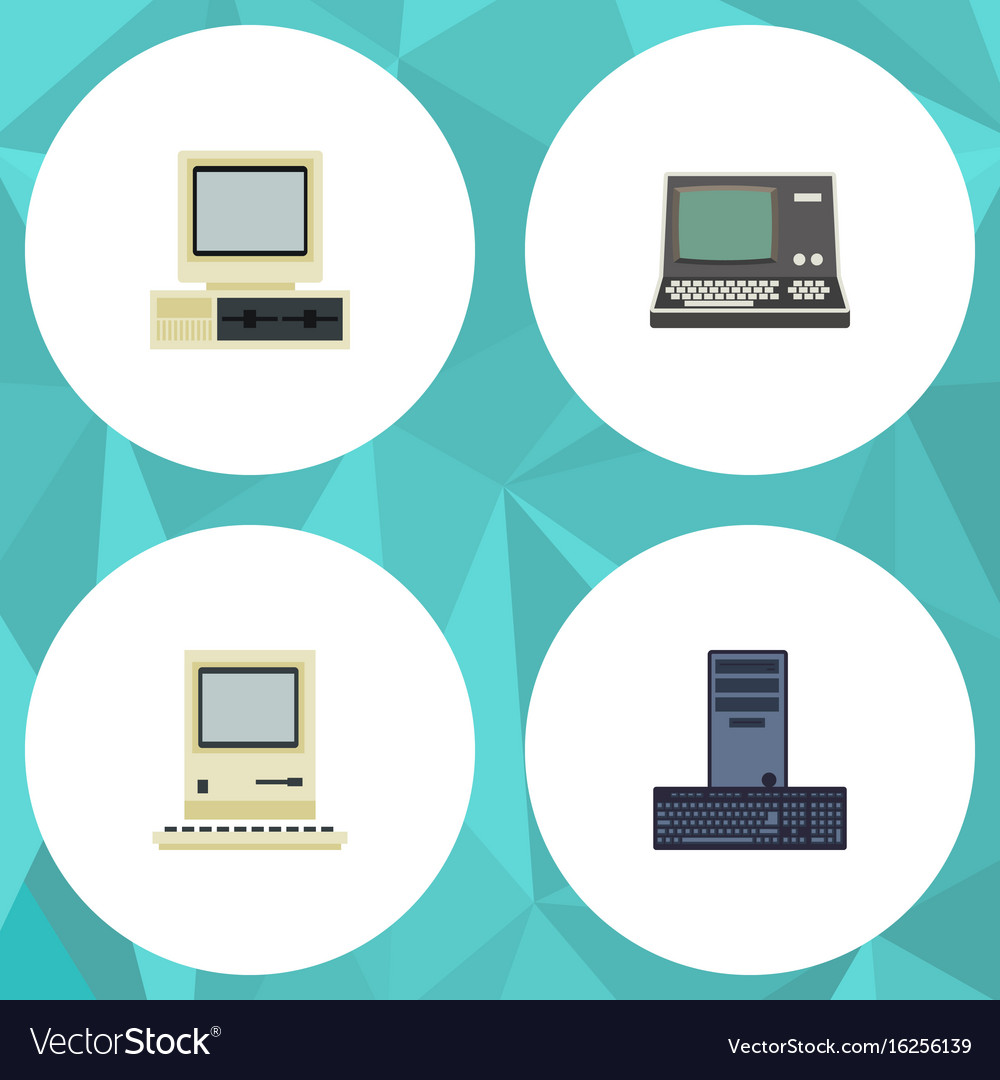 Flat icon computer set of processor technology