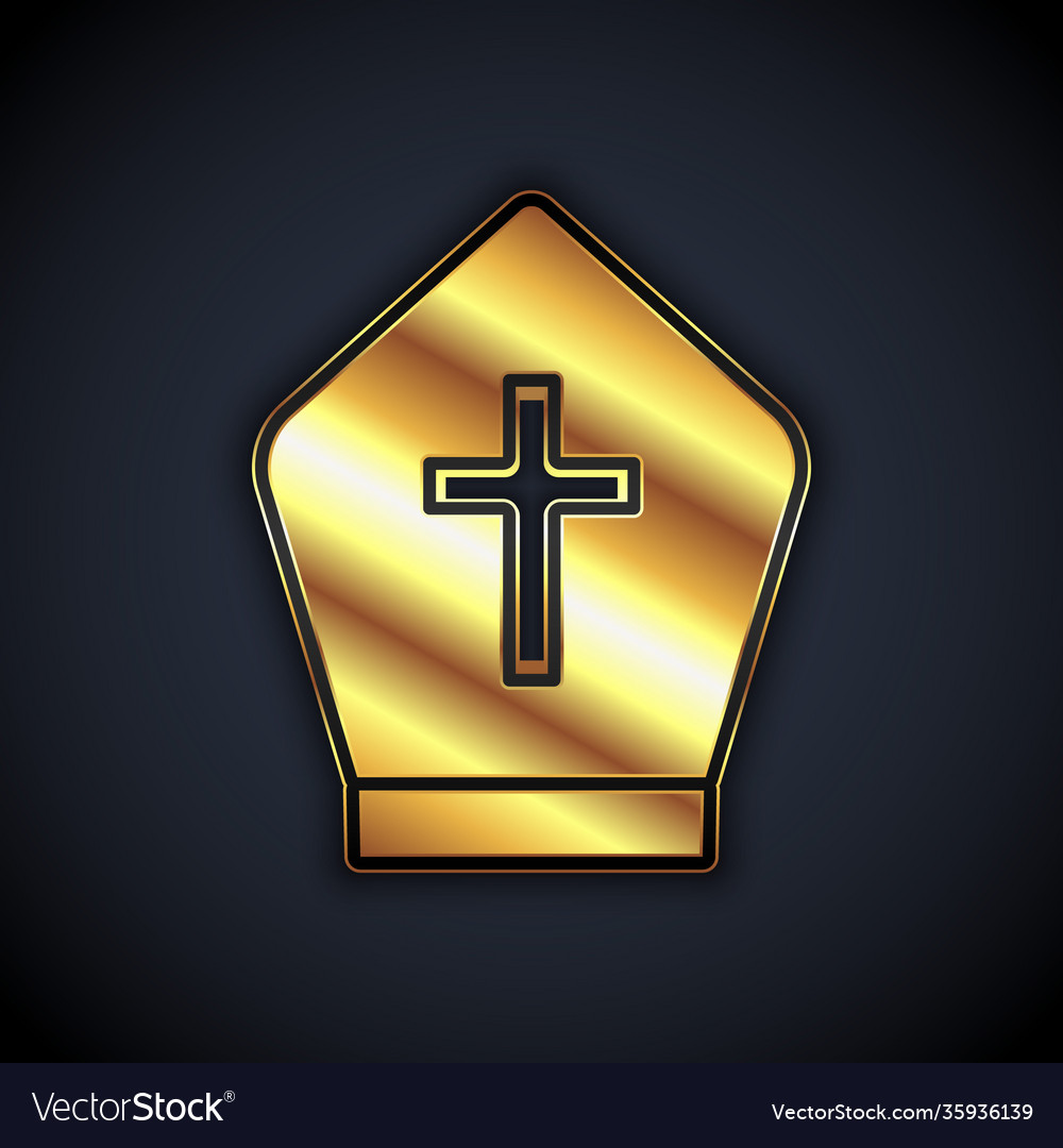 Gold pope hat icon isolated on black background